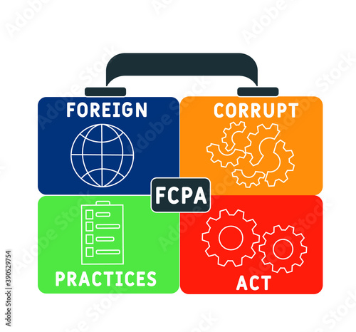 FCPA - foreign corrupt practices act  acronym  business concept background. vector illustration concept with keywords and icons. lettering illustration with icons for web banner, flyer, landing page