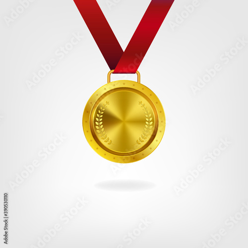 Realistic 3d Champion Gold medal with ribbon vector illustration