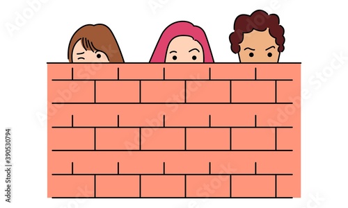 Man and woman hide behind the wall