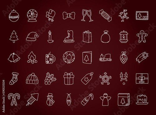 merry christmas icon set, line style