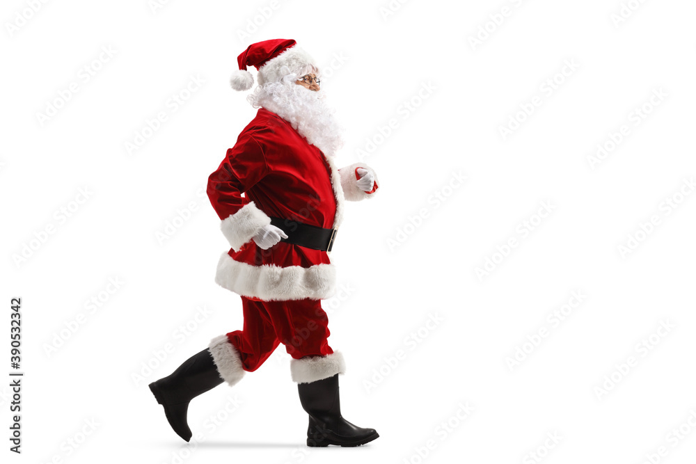 Full length profile shot of santa claus running Full length profile shot of santa claus running