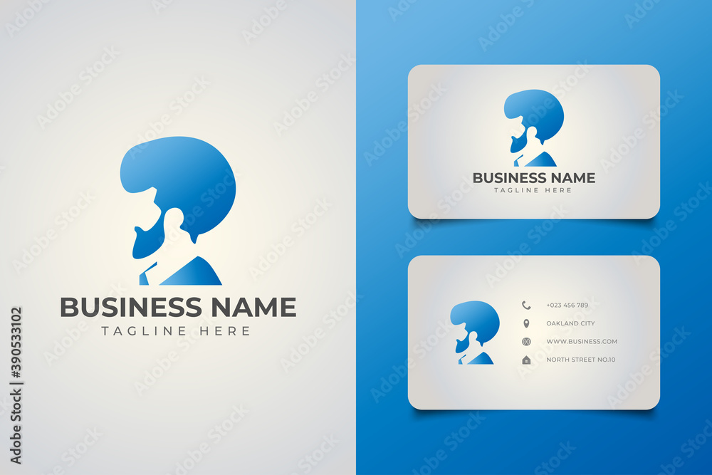 Man logo with afro hairstyle in blue gradient. Bearded man illustration with minimalist concept for your business