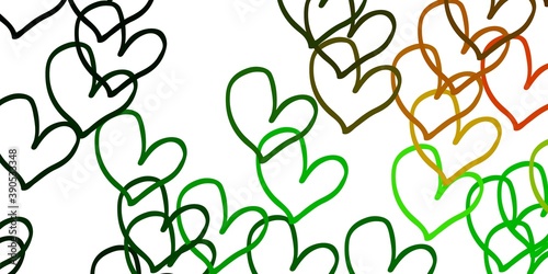 Light Green  Red vector background with Shining hearts.