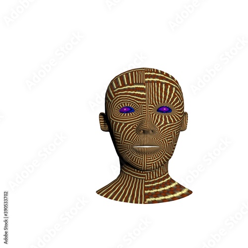 3d woman's head painted with patterns.3d rendering, 3d illustration.
