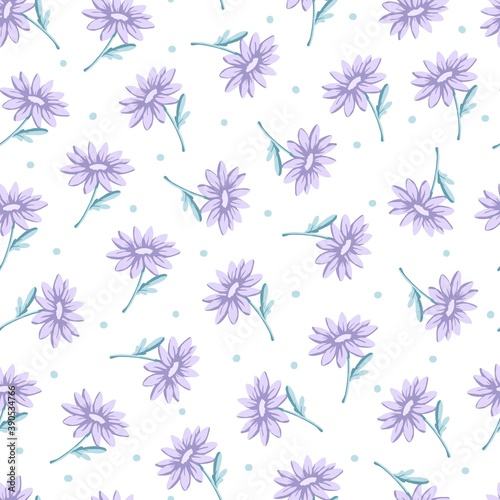 Purple Springtime Flower Vector Illustration Seamless Pattern