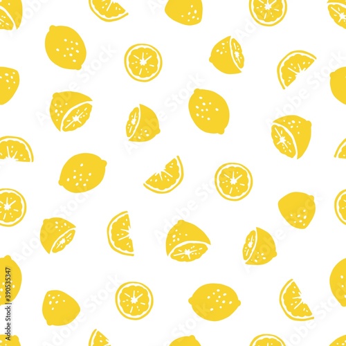 Fototapeta Naklejka Na Ścianę i Meble -  Succulent Fresh Big Yellow Lemon Vector Graphic Seamless Pattern