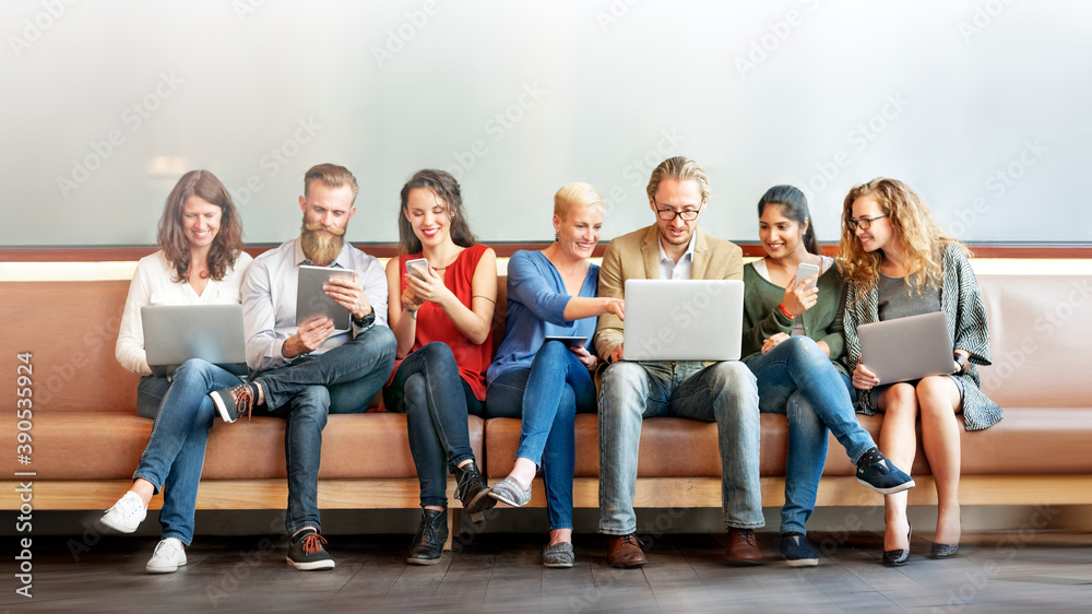 Obraz premium Diverse people using digital devices