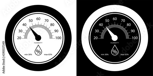 Hygrometer, wall mounted analog controller for indoor air humidity. Comfortable air humidity in apartment. Vector