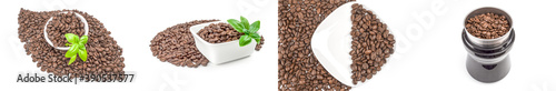 Collage of coffee grains on a white background clipping path