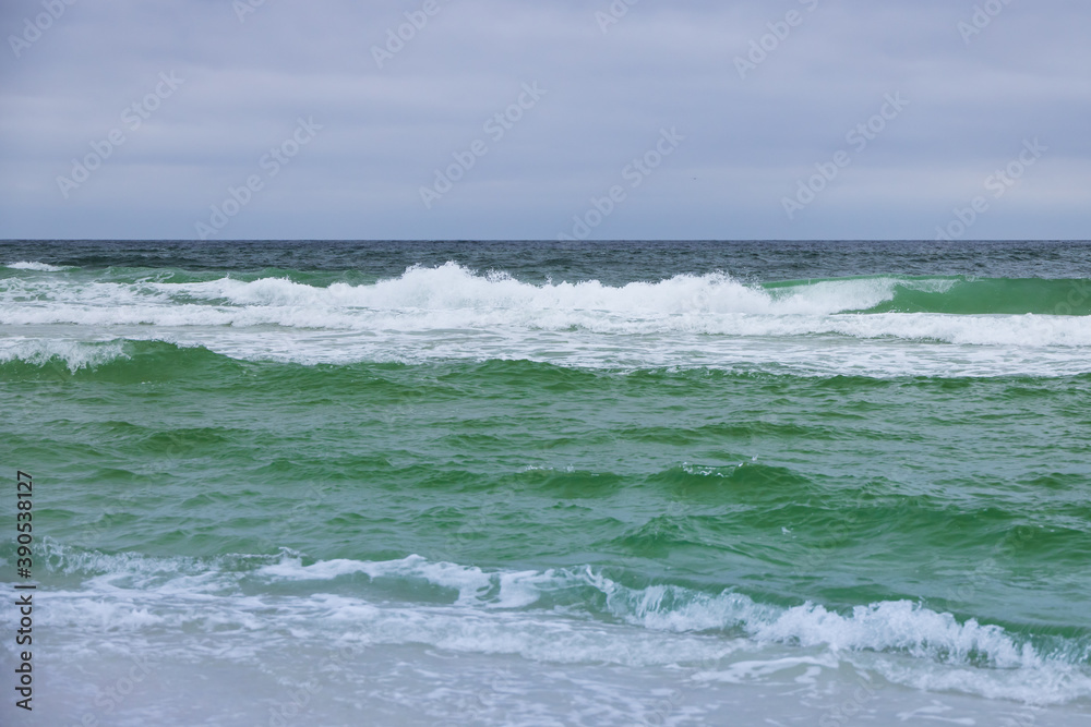 Ocean, beach, stormy sky