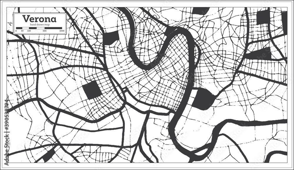 Naklejka premium Verona Italy City Map in Black and White Color in Retro Style. Outline Map.