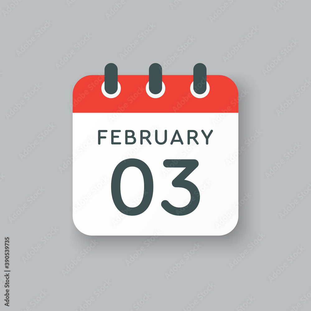 Icon day date 3 February, template calendar page