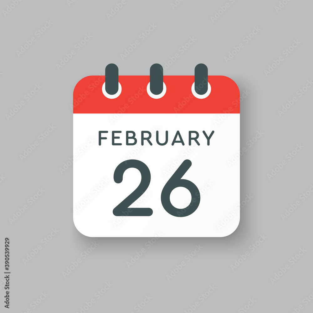 Icon day date 26 February, template calendar page Icon day date 26 February, template calendar page
