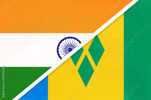 India and Saint Vincent and the Grenadines symbol of national flag from textile.