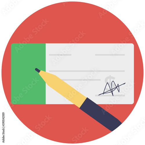 
Pen writing on cheque icon design, banking and finance concept
