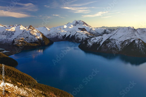 Panorama Ridge Mountain Views at Garibaldi Lake with turquoise water and snow covered mountains near Whistler, British Columbia, Canada photo