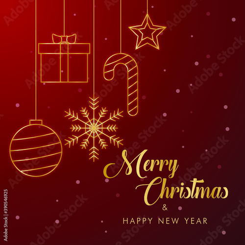 merry christmas red background golden decoration