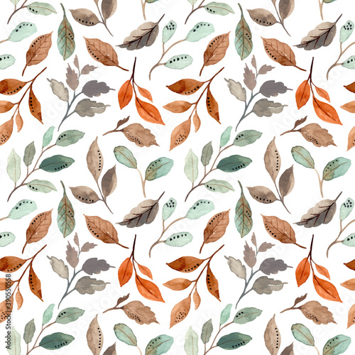 Watercolor foliage seamless pattern, Watercolor autumn foliage.