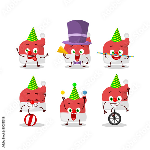 Cartoon character of red santa hat with various circus shows