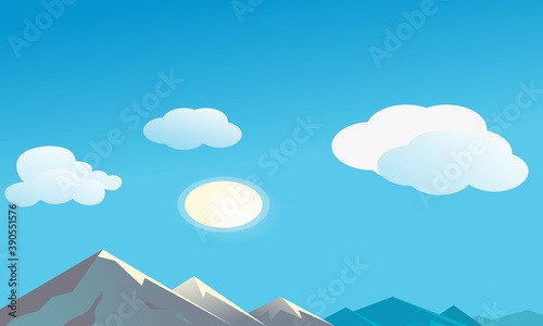 Beautiful Vector Flat Cartoon  Mountain Summer Illustration Design Template