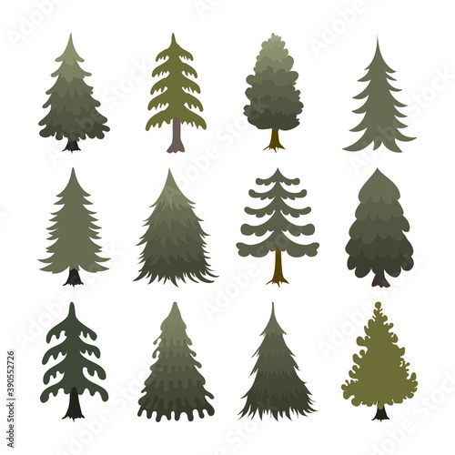 Beautiful set of christmas trees vector illustration