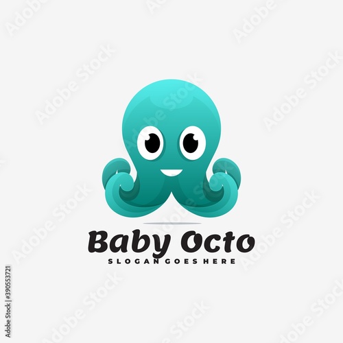 Vector Logo Illustration Baby Octopus Gradient Colorful Style.