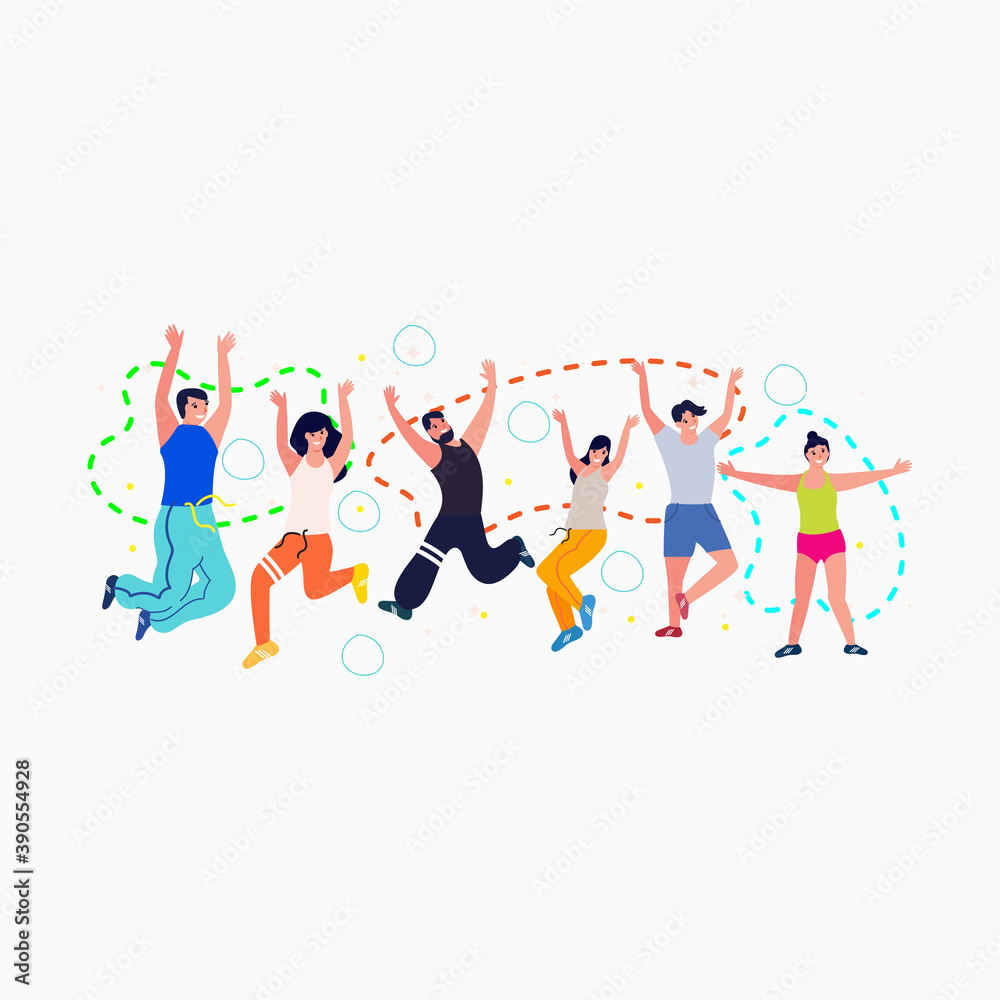 sports activities with friends flat illustrations