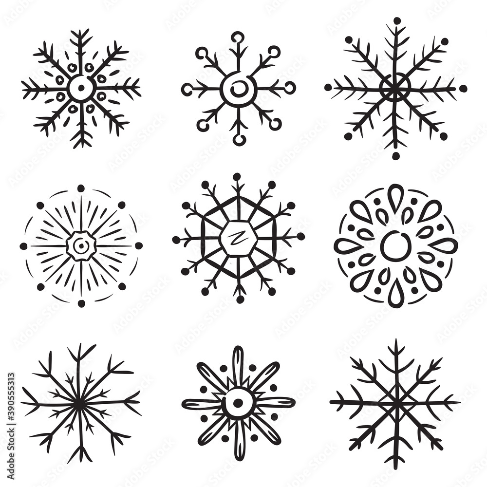 Obraz premium Set of hand drawn snowflakes