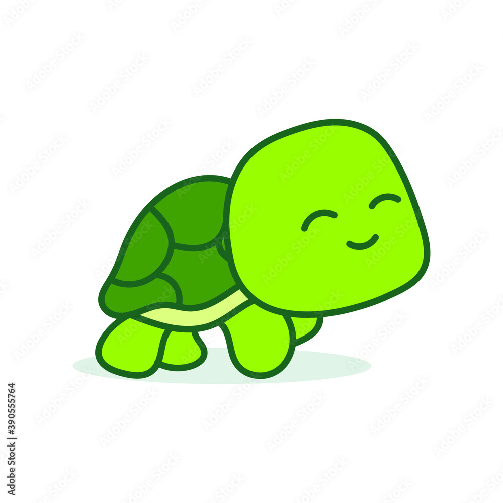 Fototapeta premium Cute kawaii hand drawn turtle doodles, lettering little turtle, isolated on white background, print
