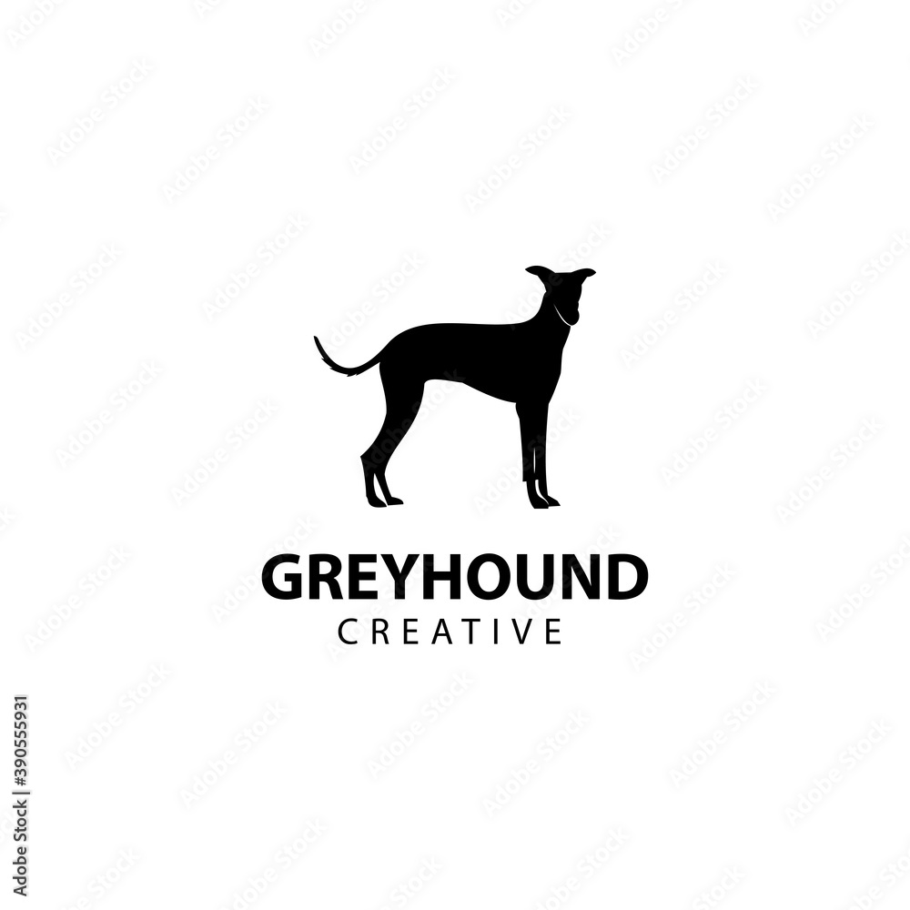 Greyhound silhouette, animal vector icon illustration