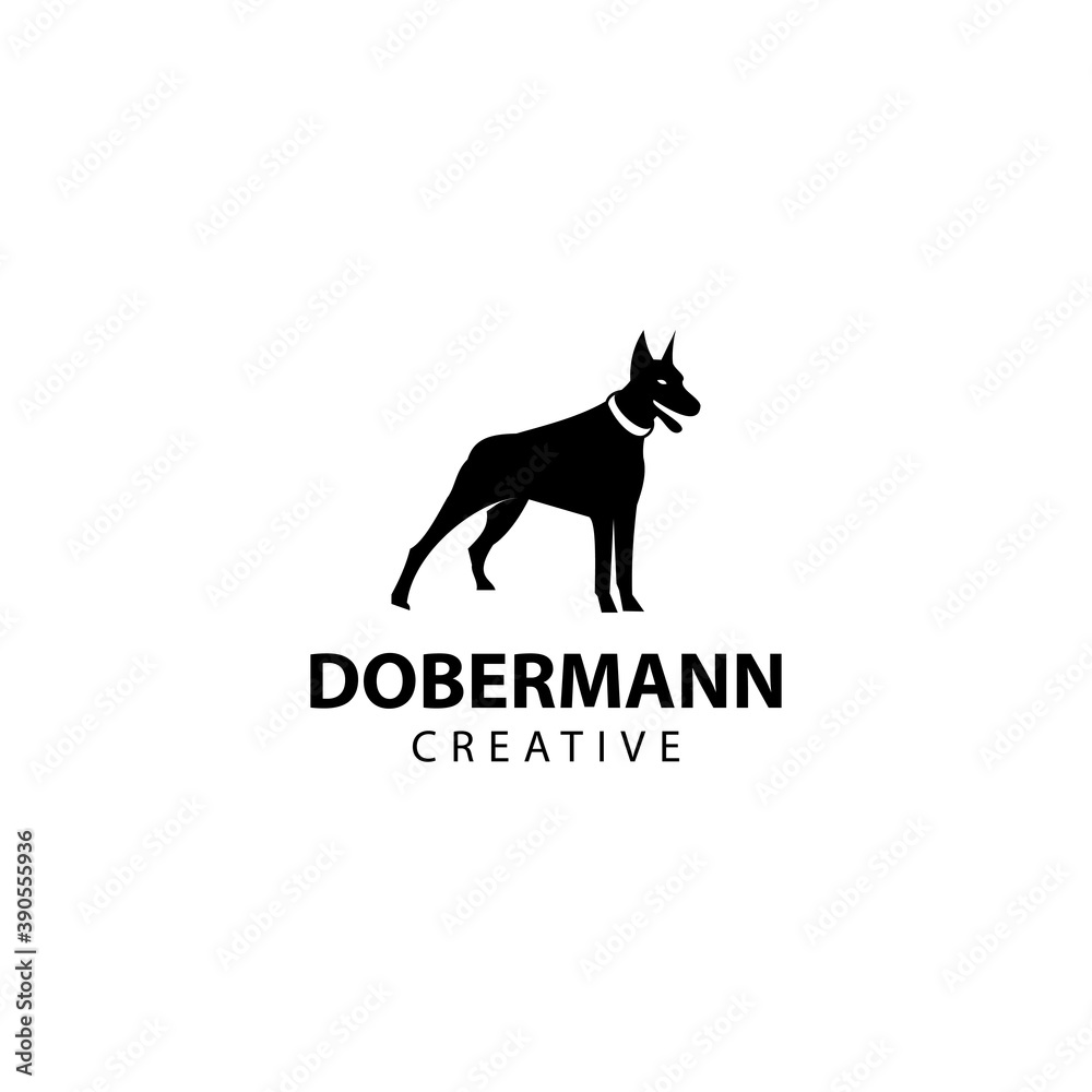 Doberman silhouette, animal vector icon illustration