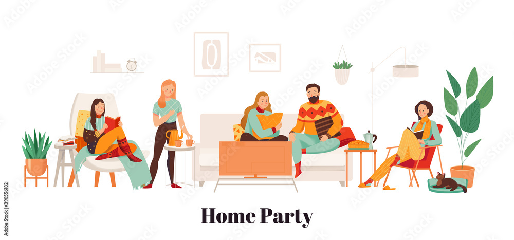 Cozy Home Party Illustration Cozy Home Party Illustration