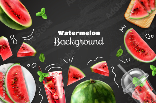 Watermelon Realistic Chalkboard