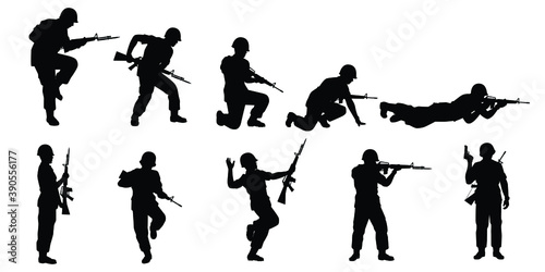 Soldier with rifle gun silhouette vector	
