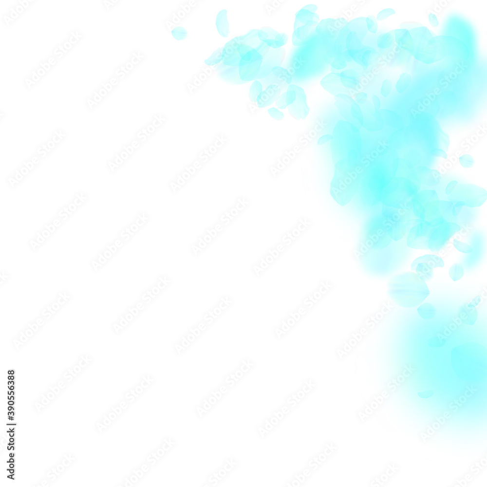 Turquoise flower petals falling down. Bewitching r Turquoise flower petals falling down. Bewitching r