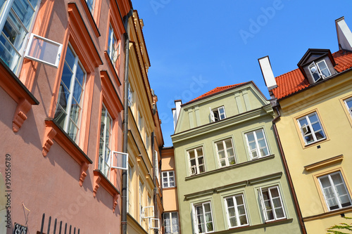 Old colorful houses in the historic center of Warsaw, near the Castle Square. Poland