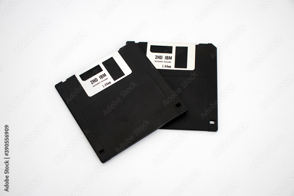 Old floppy disks on white background. Old floppy disks on white background.