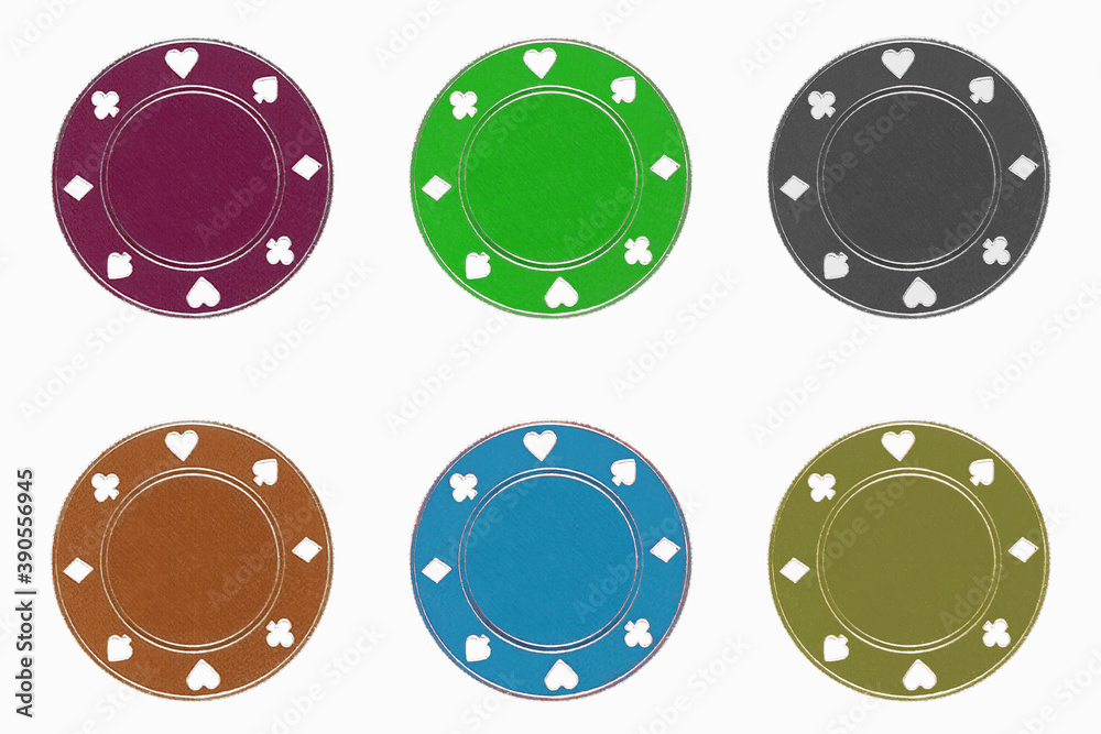 Set of casino gambling chips templates, bright and colorful. Coin backdrop patterns for gambling advertisements. 3D illustration Set of casino gambling chips templates, bright and colorful. Coin backdrop patterns for gambling advertisements. 3D illustration