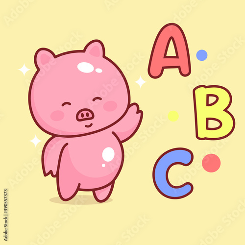 Kawaii Pig Alphabet. The letter a, letter b, letter c
