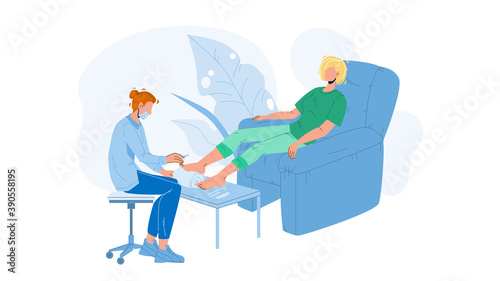 Pedicure Getting Woman In Beauty Salon Vector