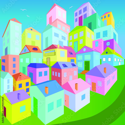 Abstract houses in perspective. Print
,pattern with houses