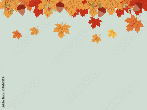 autumn background with mistletoe acorns and dry leaves