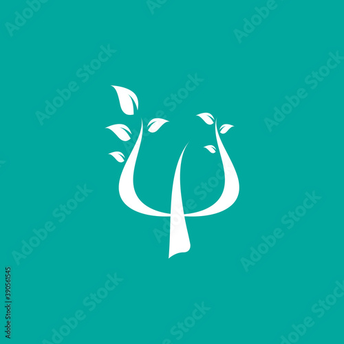 Logo for psychologists. Greek letter Psi with leaves. Neuropsychology and psychology logo photo