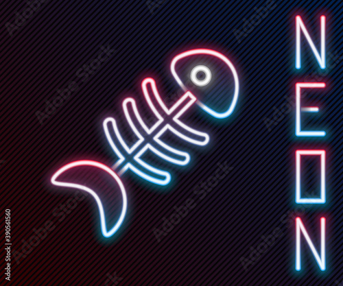 Glowing neon line Fish skeleton icon isolated on black background. Fish bone sign. Colorful outline concept. Vector.