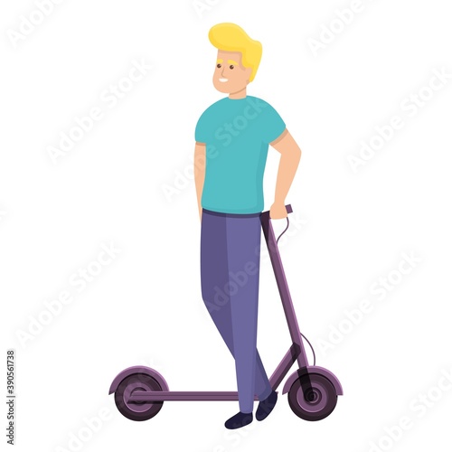 Blonde hair boy electric scooter icon. Cartoon of blonde hair boy electric scooter vector icon for web design isolated on white background