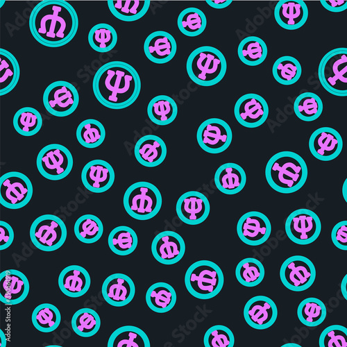 Line Psychology icon isolated seamless pattern on black background. Psi symbol. Mental health concept, psychoanalysis analysis and psychotherapy. Vector.