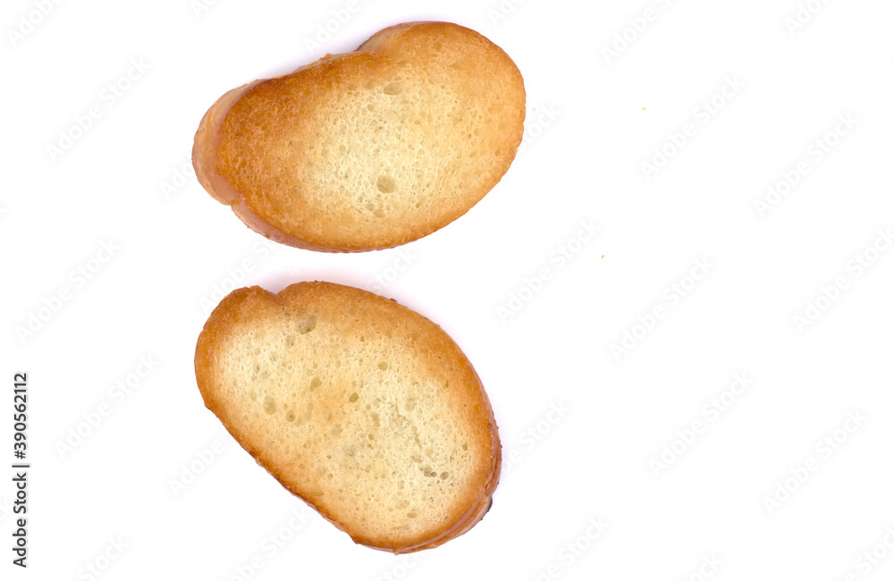 Toasted baguette slice isolated on white background Toasted baguette slice isolated on white background