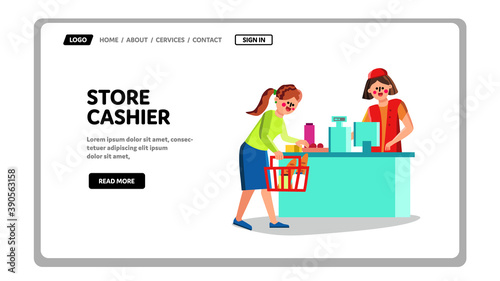 Store Cashier Selling Nutrition In Shop Vector