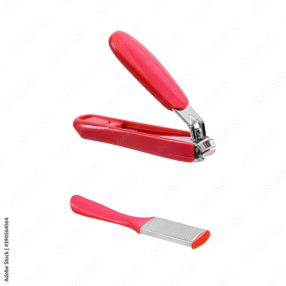 Nail clippers and Nail file or foot file ,isolated on white background Nail clippers and Nail file or foot file ,isolated on white background