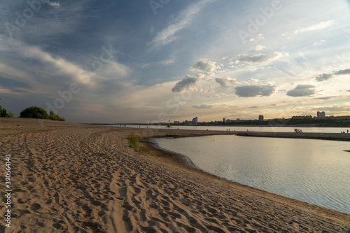 Volgograd, Russia, July 22, 2020, Crete Beach, Evening Bank of the Volga river